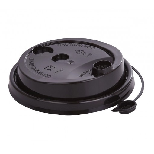 Крышка пластиковая D90мм ЧЕРНАЯ с питейником, горяч.напит.д/стаканов 350мл (100/2000) (арт.ЛП90)