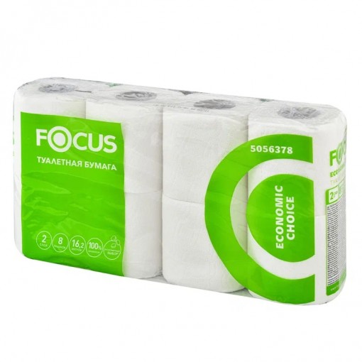 Бумага туалетная бытовая 2-слойная белая FOCUS Choice 8 рулонов 17м (1/8) (арт. 5036893/5056378)